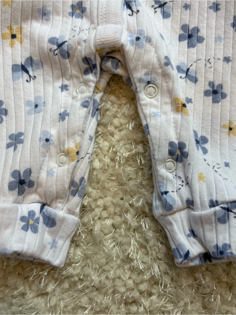 Willow+Whimsey Sleeveless Ribbed One-Piece Bodysuit in White with Blue Floral